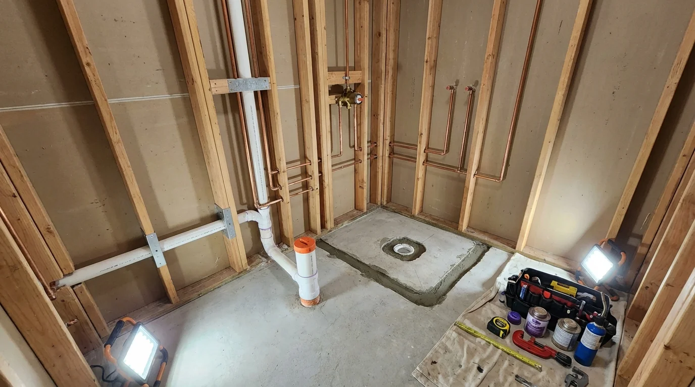 Bathroom rough-in plumbing during remodel by Johns Plumbing LLC in Lawnside