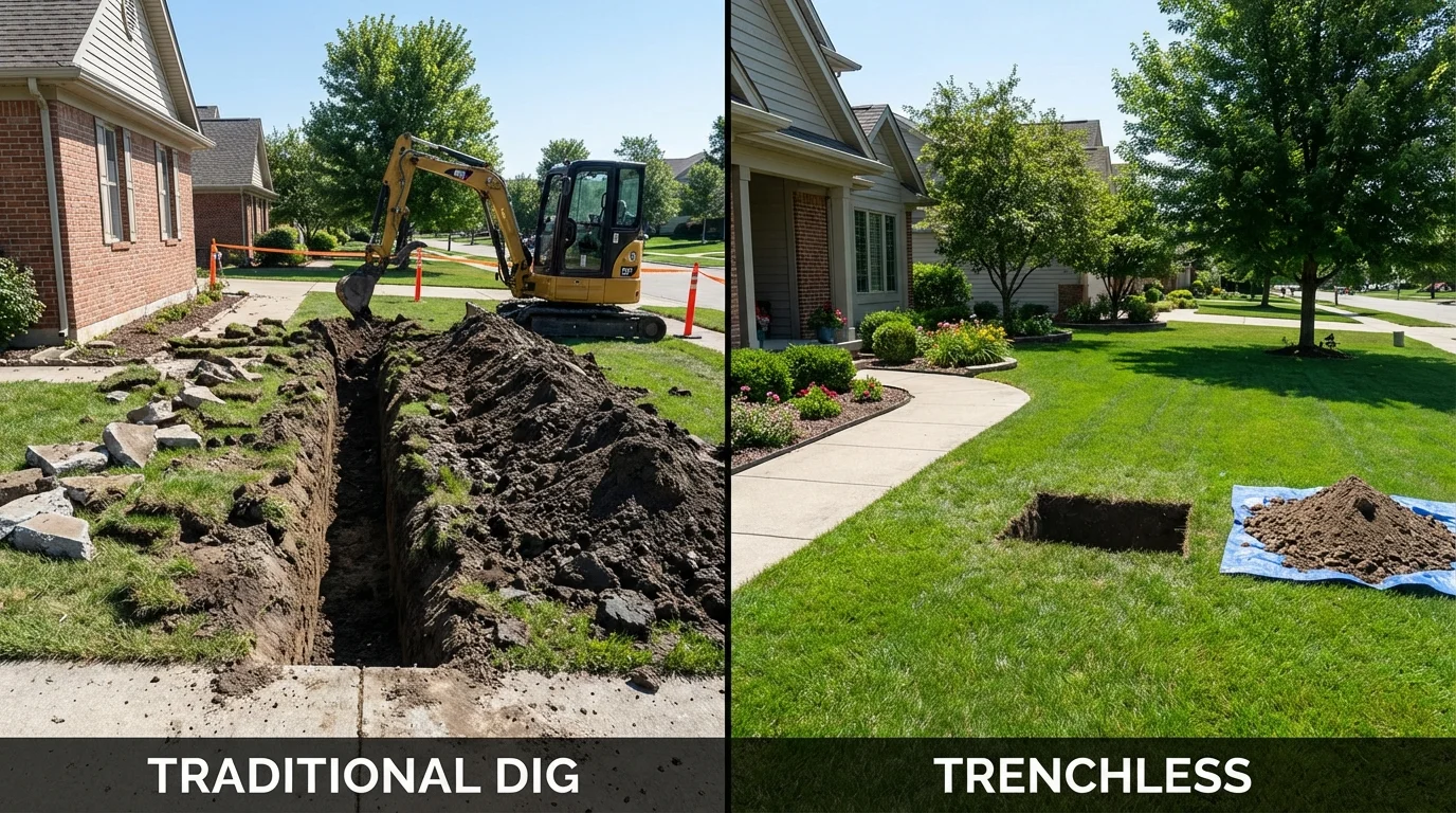 Trenchless sewer repair with minimal yard damage versus traditional excavation in Lawnside, NJ